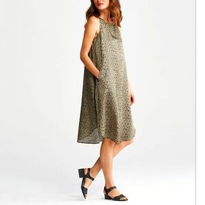 Eileen Fisher Printed Silk Organic Cotton Ballet Neck Abstract Boho Swing Dress